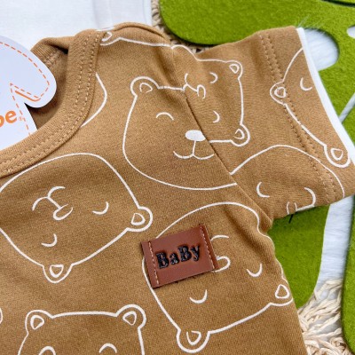 Conj. de Malha 3 peças - Bear Fofinho com Estrelinhas - Caramelo e Off White